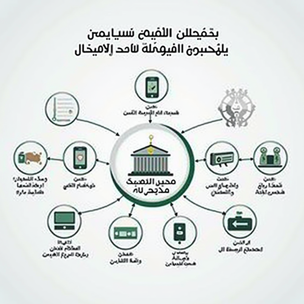 دليل شامل يوضح القنوات الرسمية للتواصل مع المؤسسات المالية والمصرفية في السعودية، يتضمن رسوماً توضيحية للبنك المركزي السعودي والبنوك التجارية مع أيقونات تمثل قنوات التواصل المختلفة